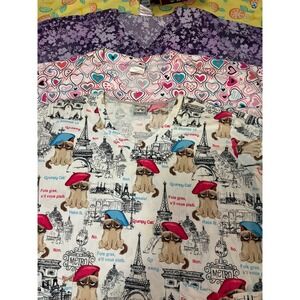 Grumpy Cat & UA Scrub Scrub Tops Bundle Womens 4XL Multicolor Floral Heart Paris